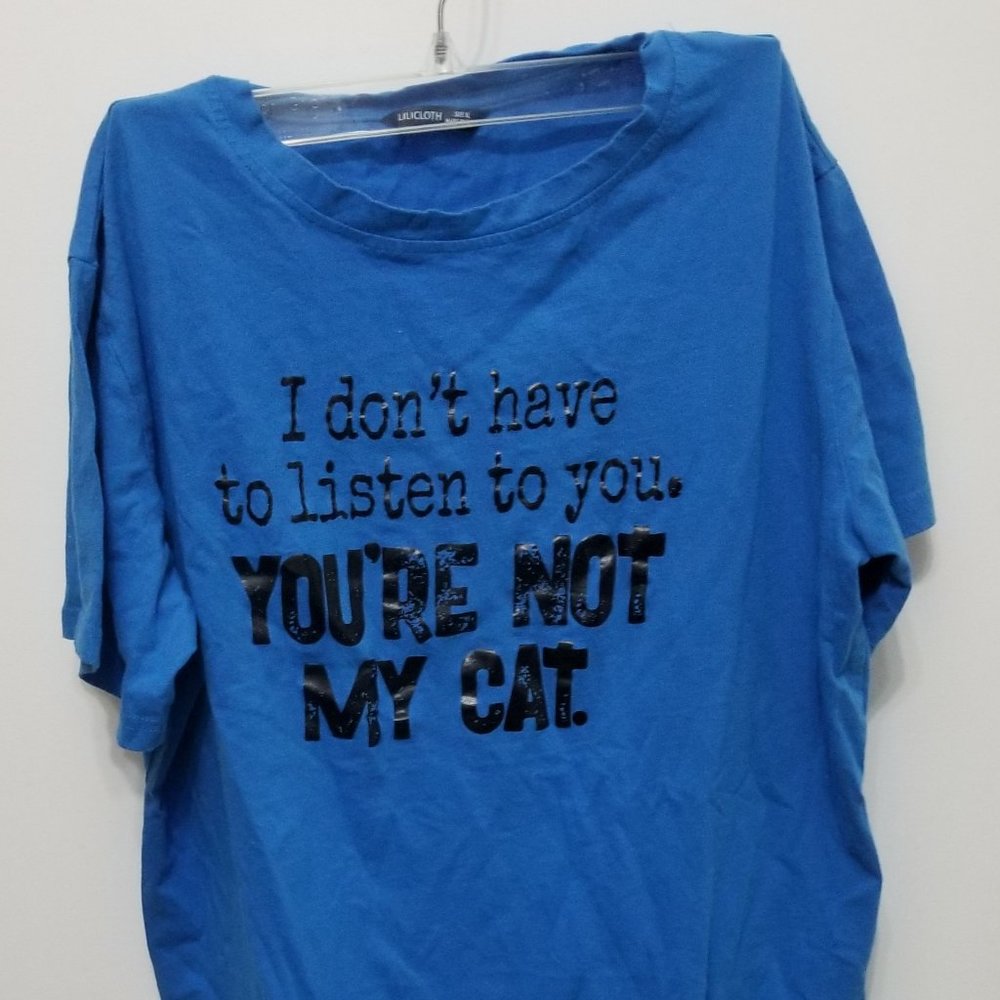 hilarious blue Lilicloth cat t-shirt, XL